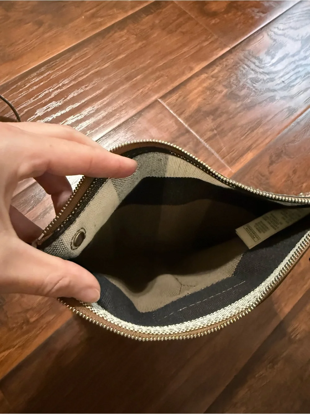 Burberry Brown Leather-Trim Canvas Tote with Red Accent